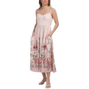 CALYPSO ST. BARTH Linen Blend Floral Border Print Maxi Dress
